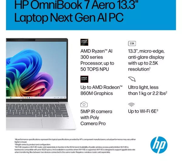 HP OmniBook 7 Aero 13" Laptop AMD Ryzen AI 7, 16GB RAM 1TB SSD- New&Sealed
