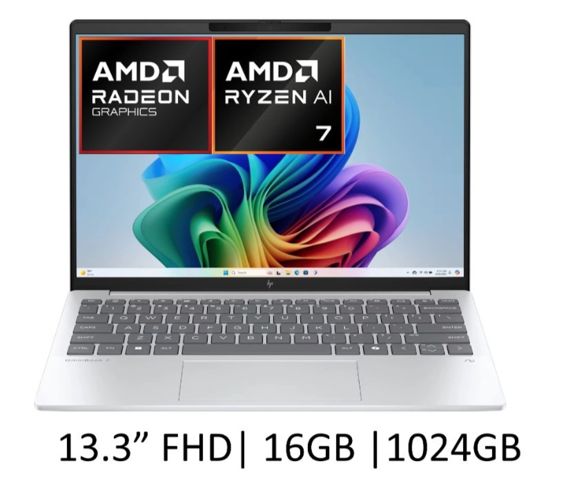 HP OmniBook 7 Aero 13" Laptop AMD Ryzen AI 7, 16GB RAM 1TB SSD- New&Sealed