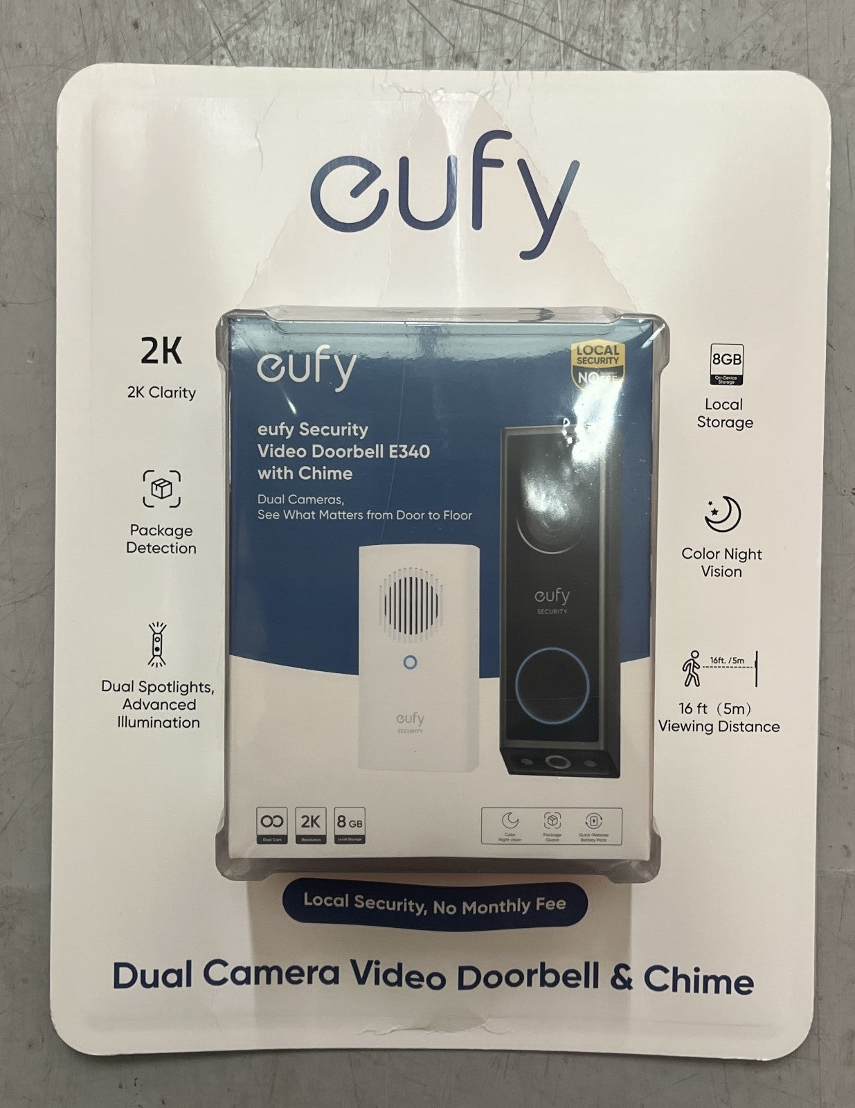 Eufy Video Doorbell E340 with chime 8GB Local Storage 2K Full HD -New&Sealed