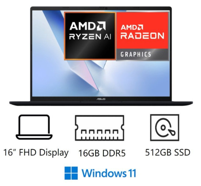 ASUS Vivobook S16 16" Laptop - AMD Ryzen AI 5 (16GB RAM, 512GB SSD)-New&Sealed