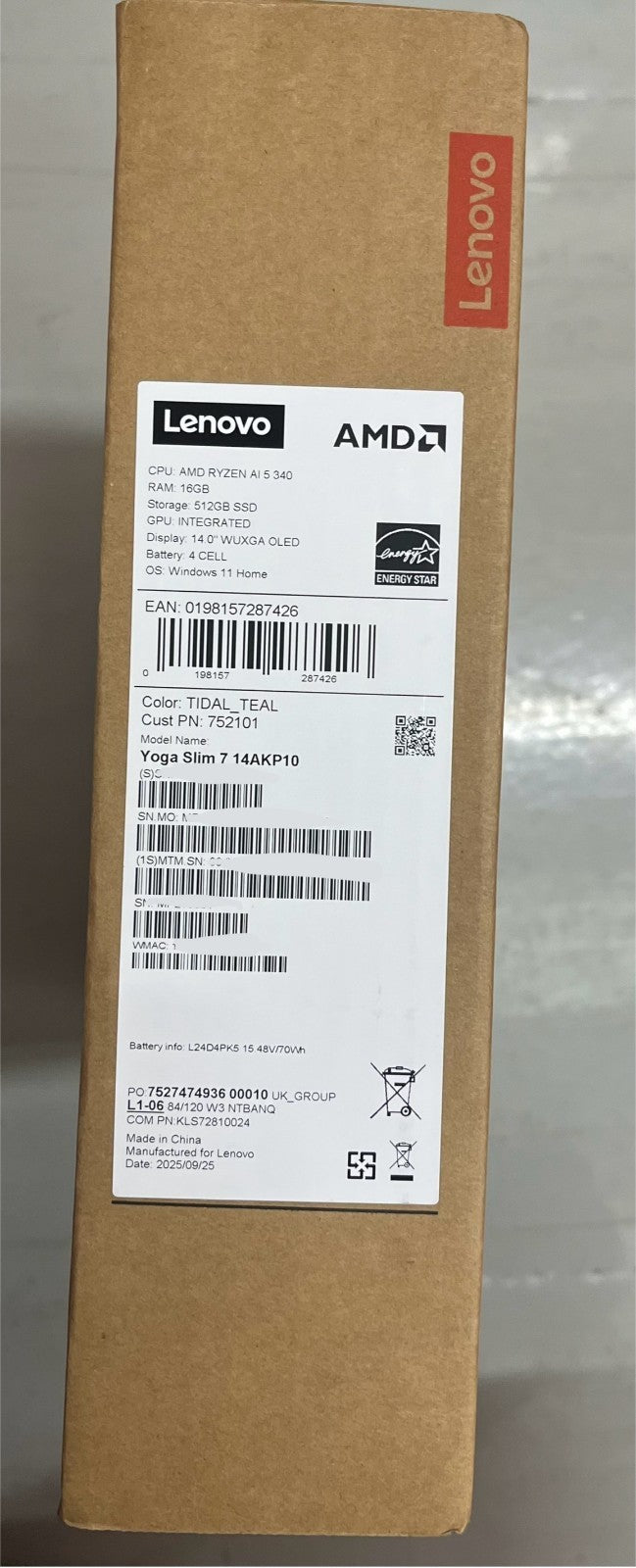 Lenovo Yoga Slim 7 14" OLED  Laptop AMD Ryzen 5 340 16GB  512GB SSD-New(14AKP10)