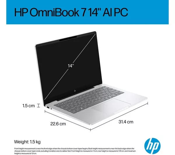 HP OmniBook 7 AI 14" OLED Laptop  Intel Core Ultra 5 16GB RAM 512 GB SSD, Silver