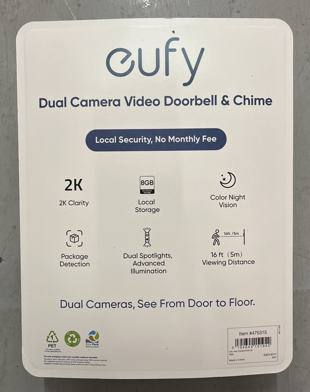 Eufy Video Doorbell E340 with chime 8GB Local Storage 2K Full HD -New&Sealed