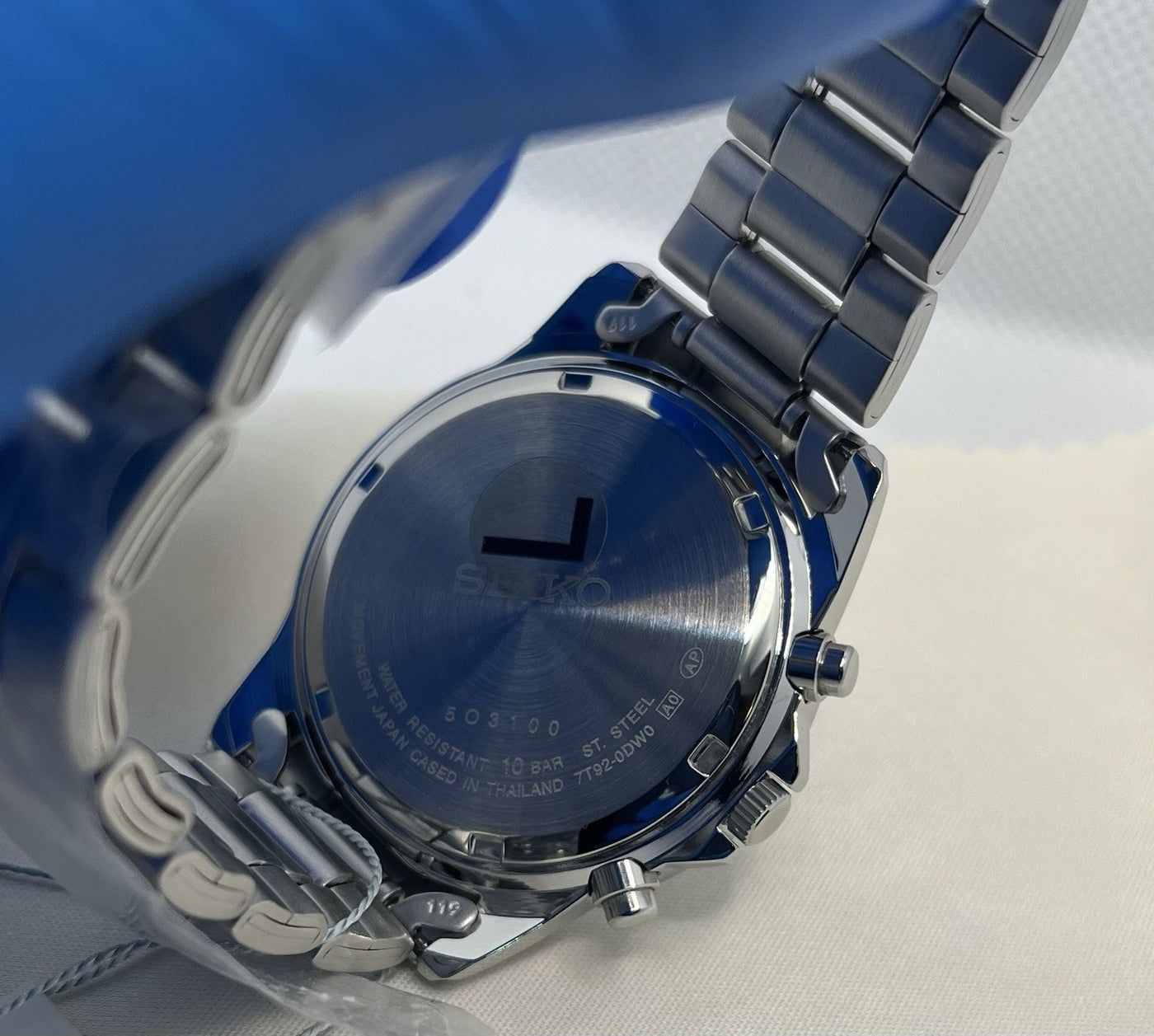 Seiko SBTQ071 Chronograph Stainless Steel Watch Sunburst Blue dial -New W Papers