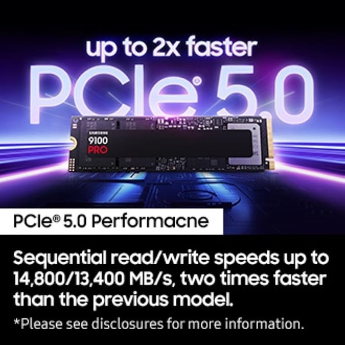 Samsung 9100 PRO 1TB PCIe 5.0 NVMe M.2 2280 SSD 14700MB/s MZ-VAP1T0BW