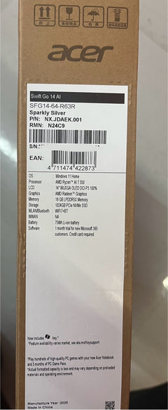 ACER Aspire 14 AI OLED Laptop - Intel Ultra 5 226V (16GB RAM, 512GB SSD)- New