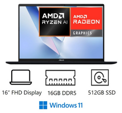 ASUS Vivobook S16 16" Laptop - AMD Ryzen AI 5 (16GB RAM, 512GB SSD)-New&Sealed