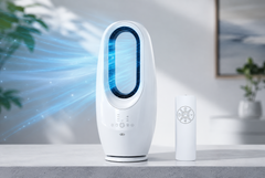 Bladeless 22-inch oscillating fan 1356m³/hr airflow, remote control & LED light